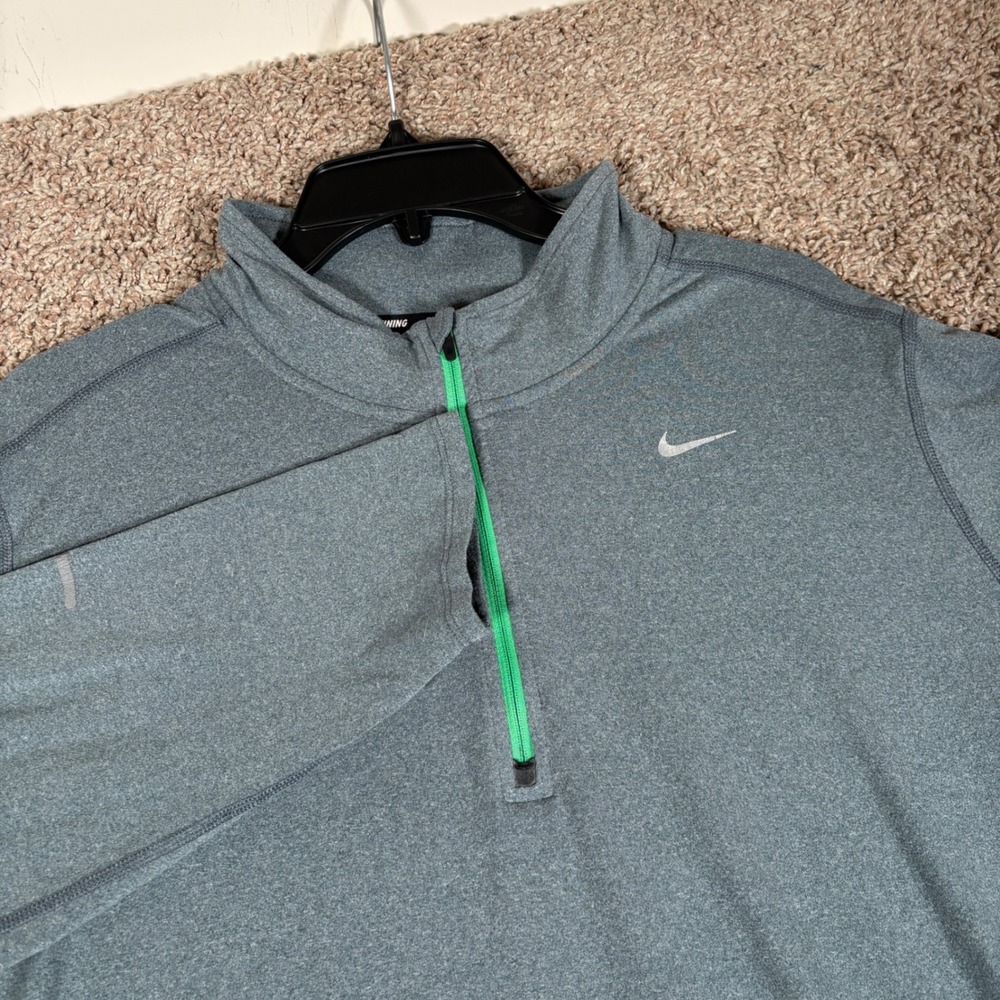 Nike Running Dri-FIT Element Mens XL Heather Gray Neon Green Half Zip 504606-479